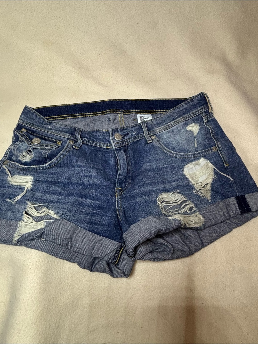 H&M &Denim Distressed Cuffed Jean Shorts Flap Pockets Size 8
